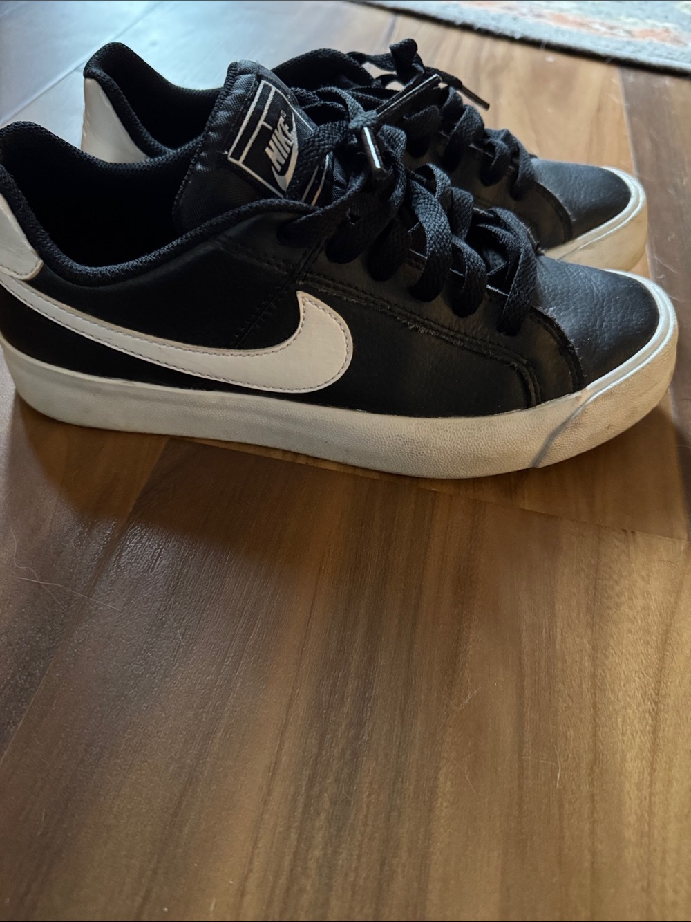Nike Kids Black and White Low-Top Sneakers with Swoosh